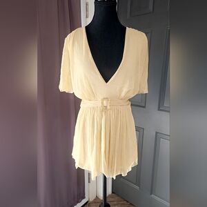 Chic Cream Sparkle V-Neck Women's Blouse with Embelleshment And Tie Back